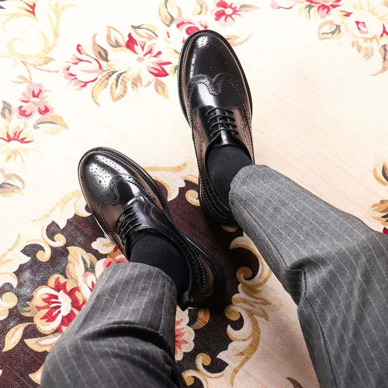 Men's Brown Genuine Leather Leather Shoes, Height Increasing, Thick Sole