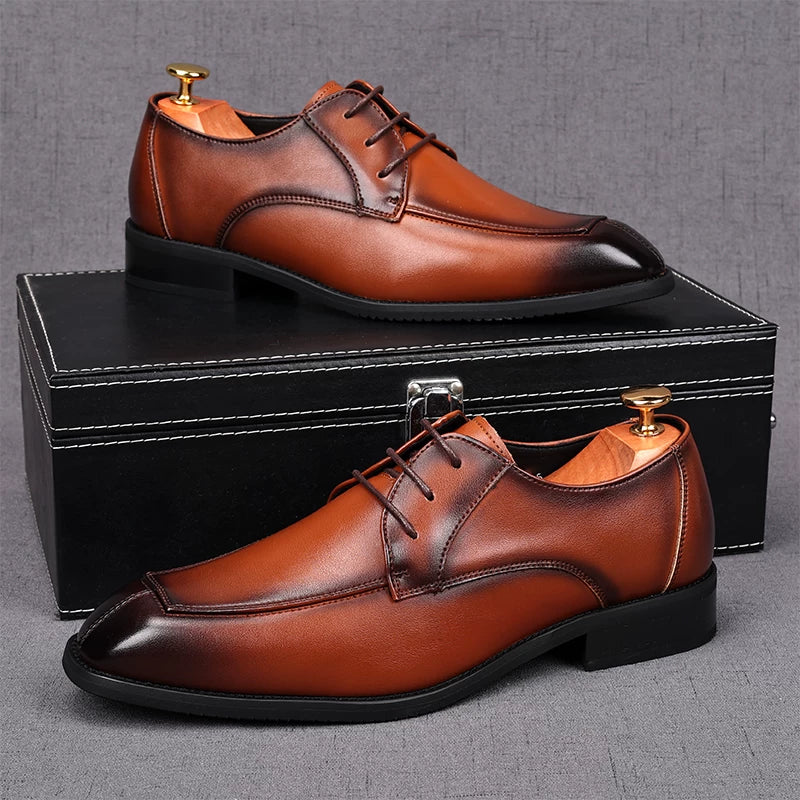 Men's White Derby Shoes, Height Increasing, Square Toe