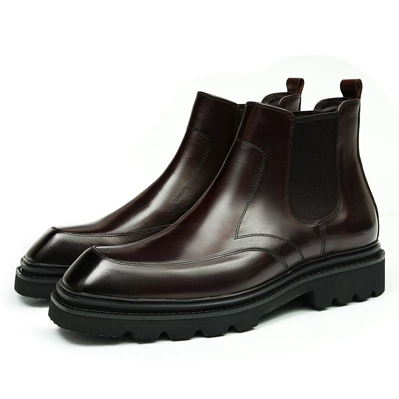 Men's Genuine Leather Martin Boots, Height Increasing, Thick Sole