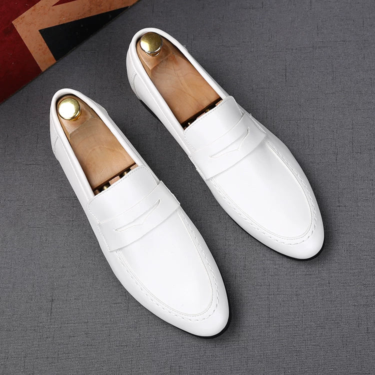 Men's White Loafers, Height Increasing, Pointed Toe