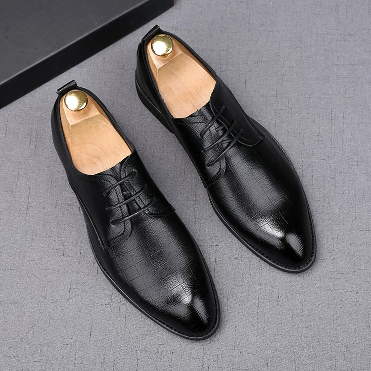 Men's Leather Shoes, Height Increasing, Pointed Toe