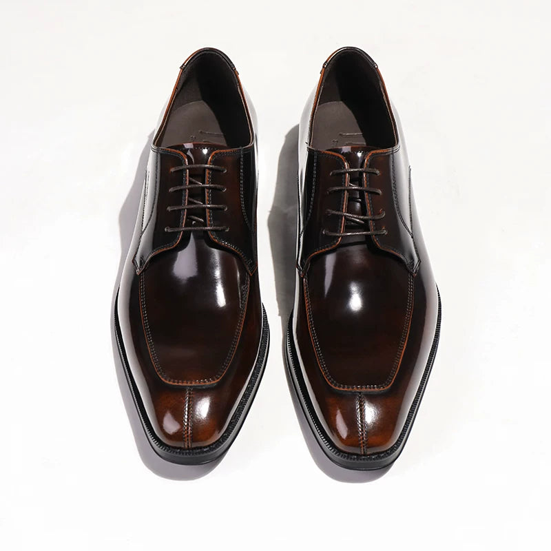 Men's Genuine Leather Derby Shoes, Handmade, Glossy