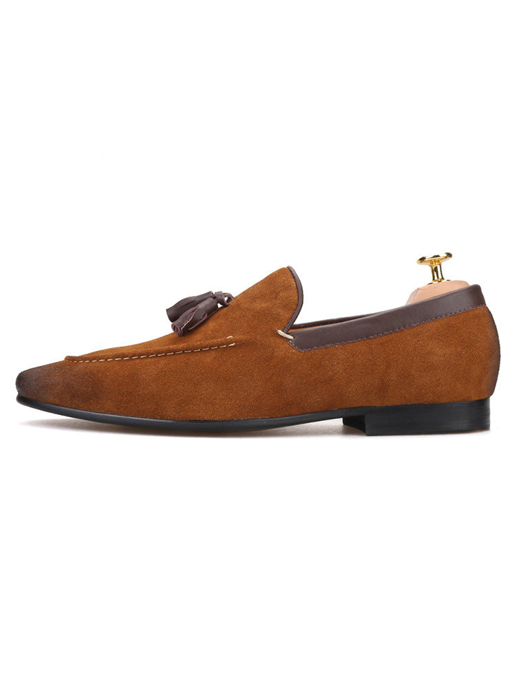 New British style two-color nubuck leather tassel slip-on shoes, trendy handmade slip-ons for men, loafers