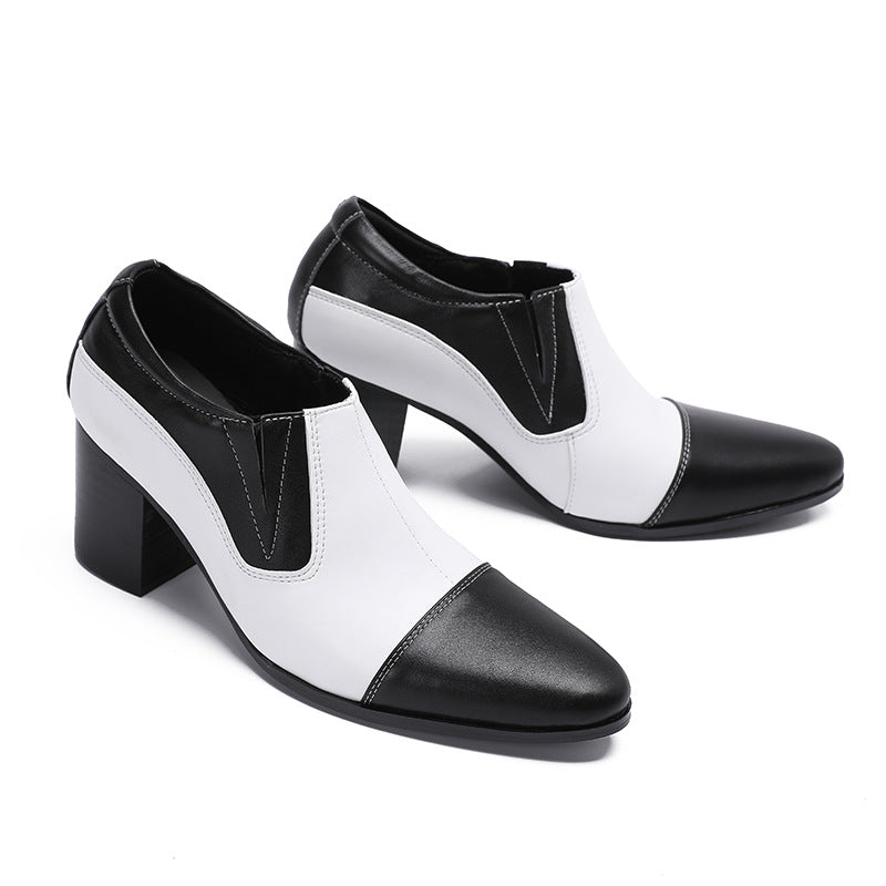 Leather shoes men's British style formal casual thick-soled square-toe derby shoes men's wedding height-increasing low-top Martin boots