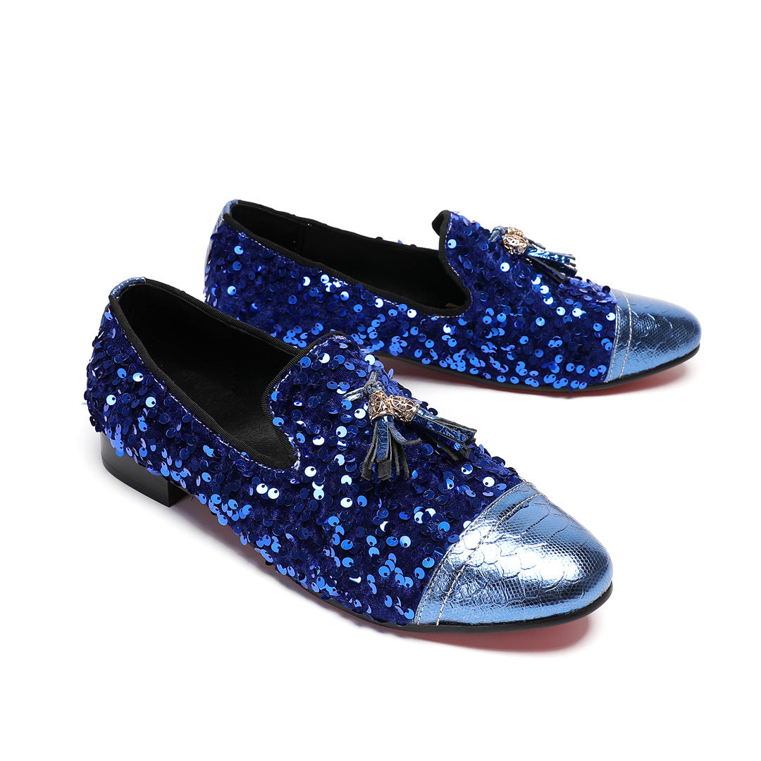 Men's Blue Leather Casual Shoes – Rhinestone Detail