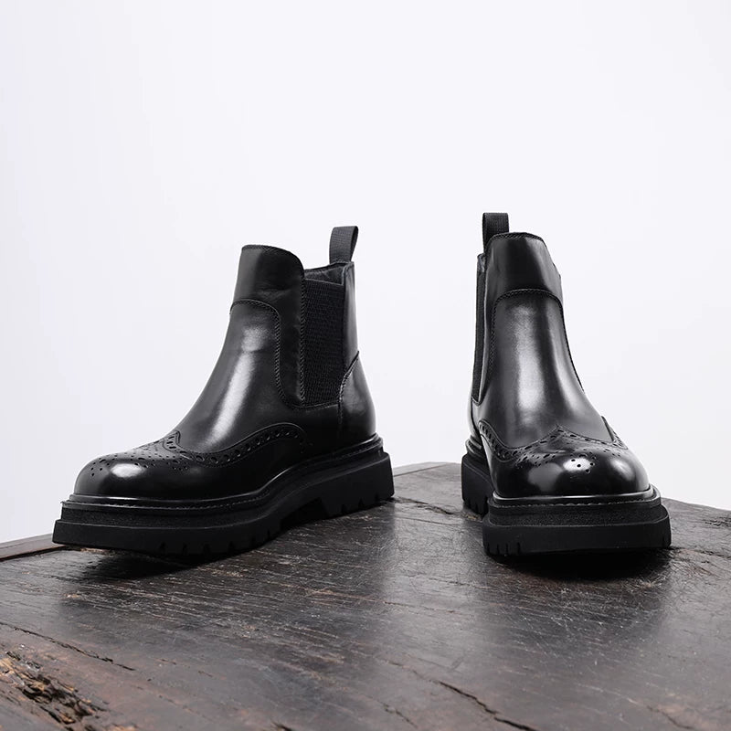 Men's Genuine Leather Chelsea Boots, Height Increasing, Thick Sole