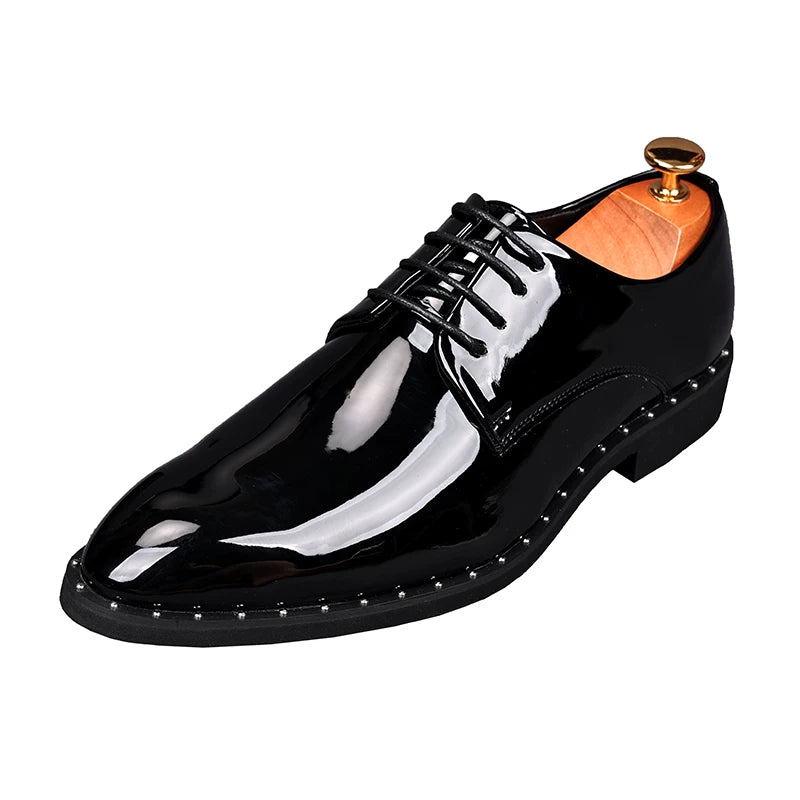 Men's Patent Leather Wedding Shoes, Height Increasing, Pointed Toe