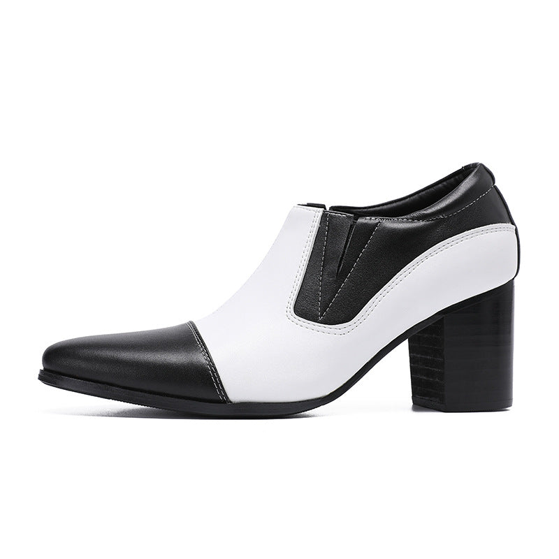 Leather shoes men's British style formal casual thick-soled square-toe derby shoes men's wedding height-increasing low-top Martin boots
