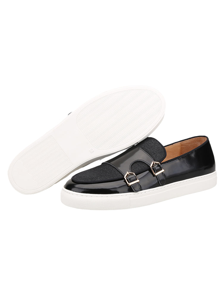 New first-layer cowhide stitching denim men's casual sneakers with genuine leather lining and breathable white thick soles