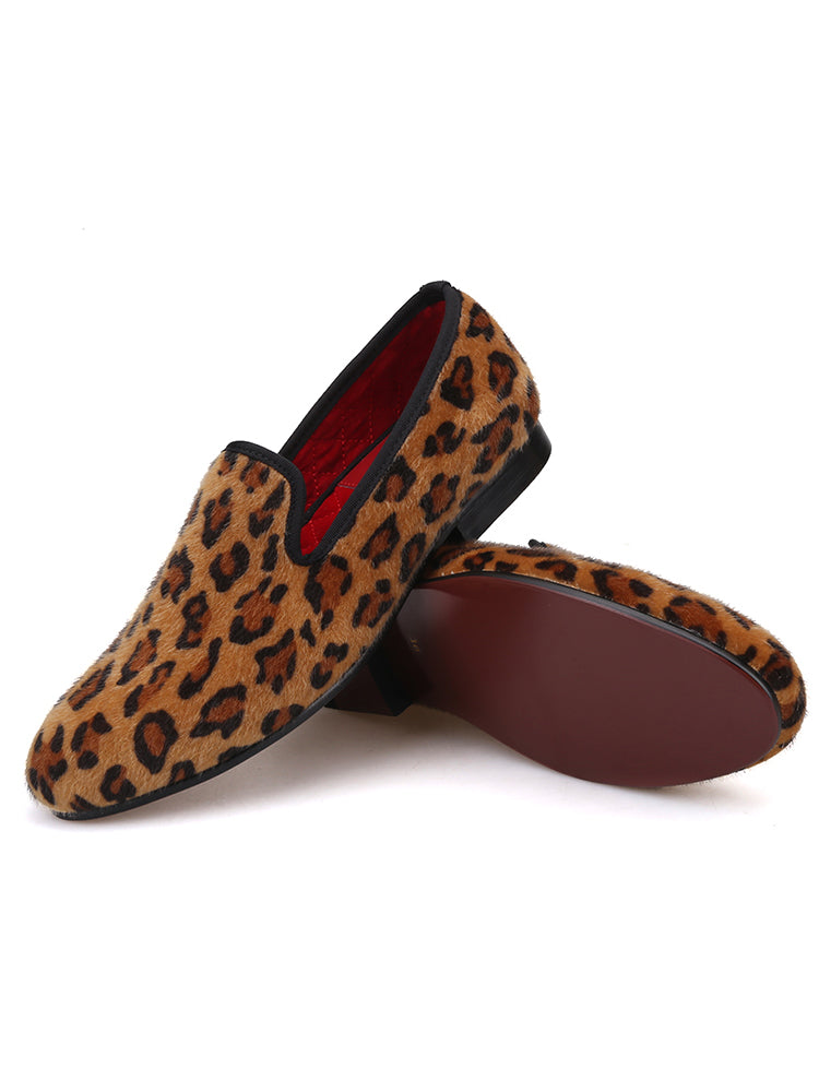 European and American style wild leopard print two-color suede shoes trendy slip-on low-cut shoes banquet party men's loafers