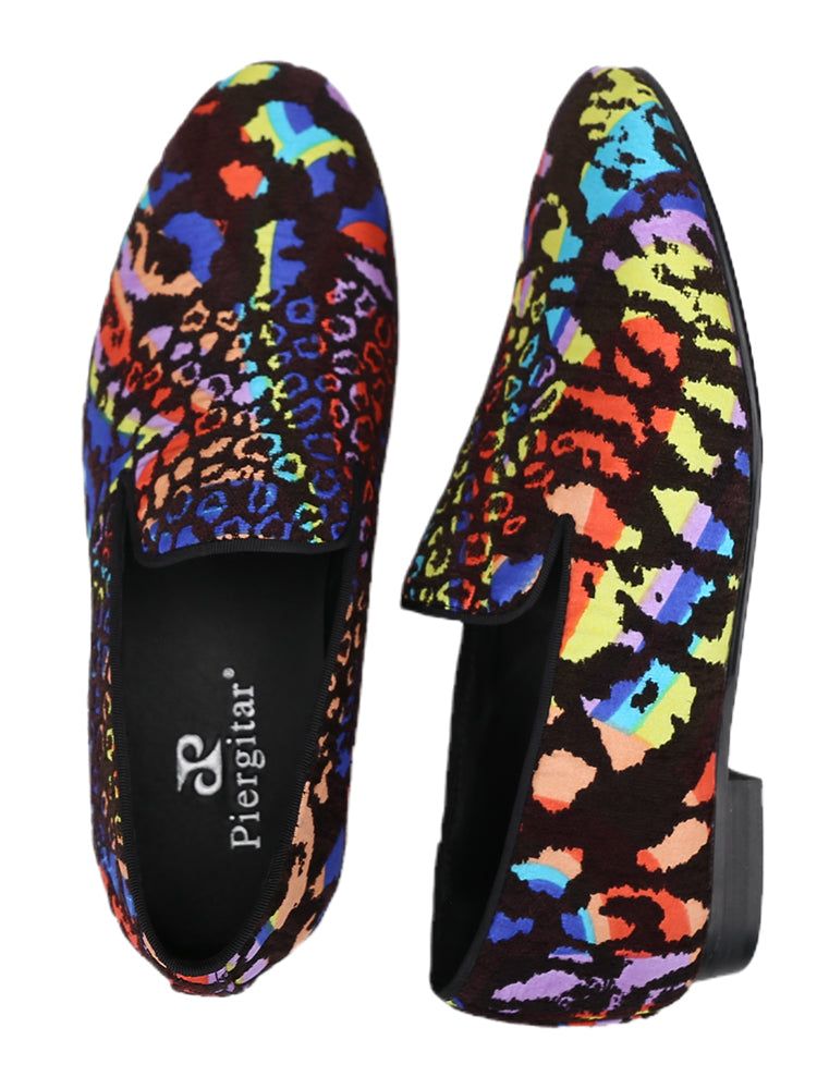 Pilgida imported wild leopard print three-dimensional jacquard cloth footwear men's loafers designer trendy smoking shoes