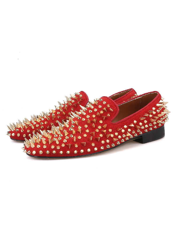New four-color handmade pointed rivet sheepskin loafers, European and American fashion brands, the same trendy low-top shoes, lazy shoes