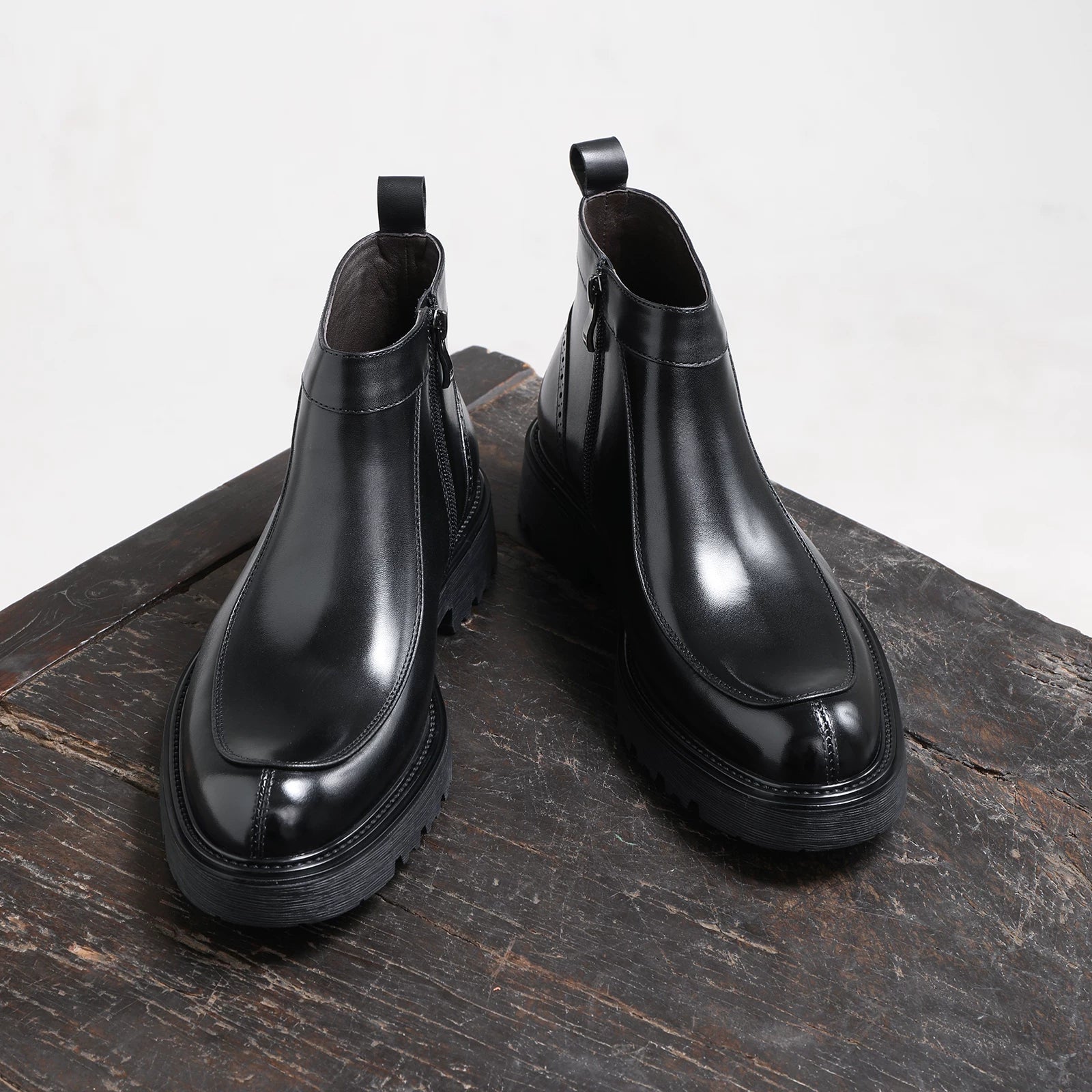 Men's Genuine Leather Martin Boots, Thick Sole, Round Toe