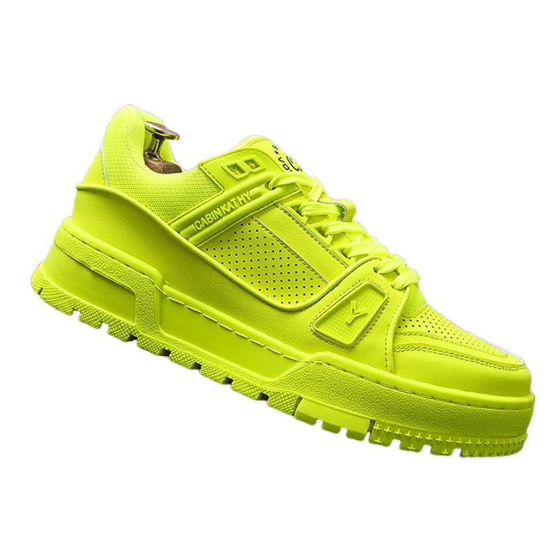 Men's Platform Breathable Low-Top White Skate Sneakers Casual 2025 Summer New