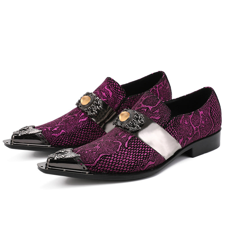 Men's Red Shoes – Pointed Toe, Crocodile Pattern – Style 45