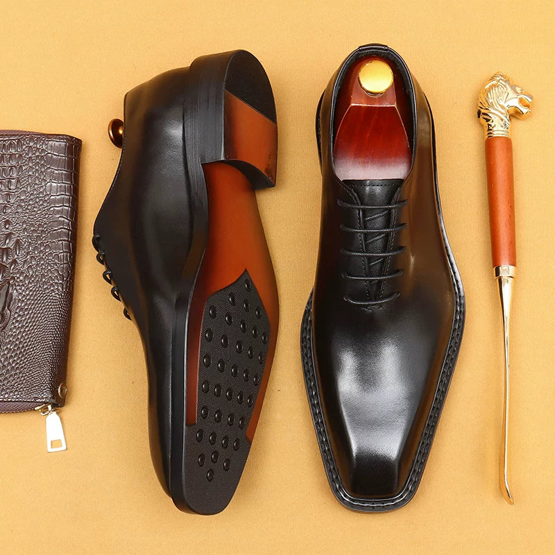 Men's Genuine Leather Formal Shoes, Breathable, Square Toe