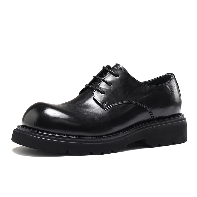 Men's Black Derby Shoes, Height Increasing, Thick Sole
