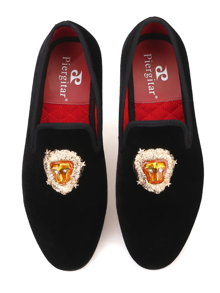 British diamond-encrusted lion head buckle velvet men's slip-on loafers wedding banquet shoes European and American large size men's shoes