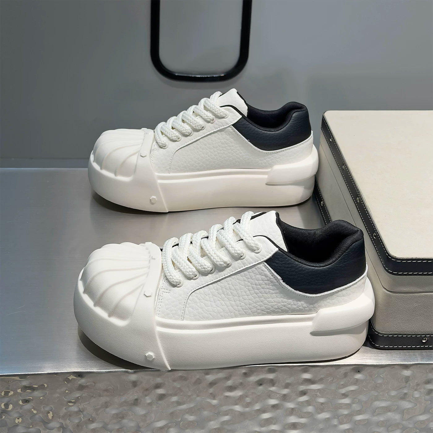 Men's Platform Low-Top Shell-Toe Minimalist Trendy White Sneakers Summer