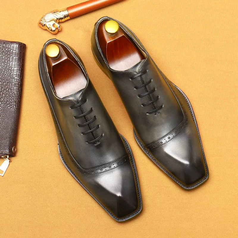 Men's Genuine Leather Leather Shoes, Square Toe, British Style