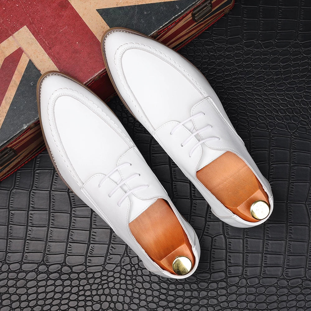 Men's White Wedding Shoes, Height Increasing, Pointed Toe