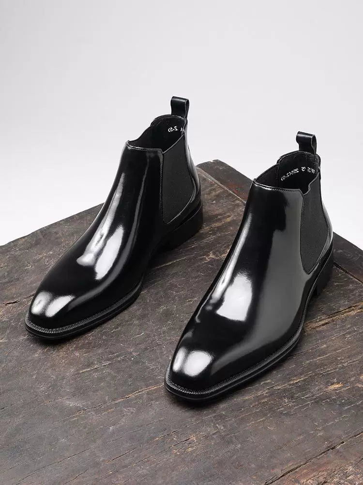 Men's Genuine Leather Chelsea Boots, Handmade, Square Toe