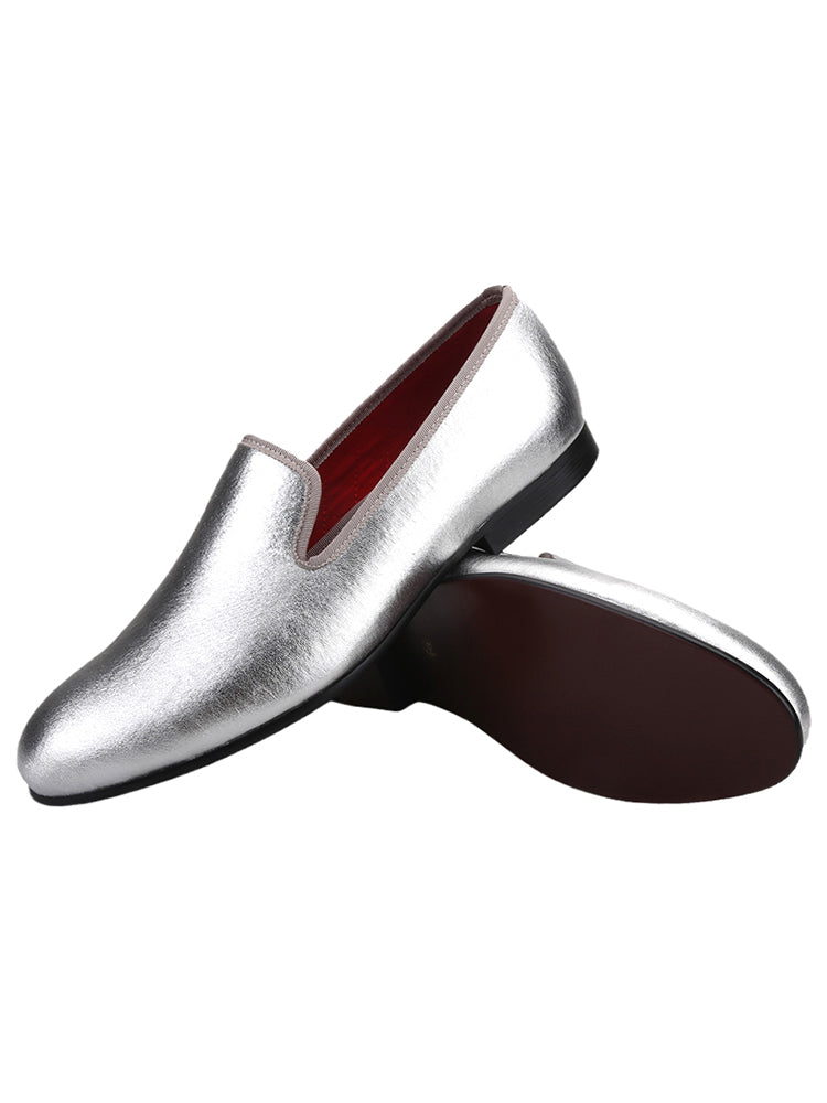 Shiny gold and silver two-color high-end cowhide handmade European and American style loafers, luxury nightclub party slip-on trendy men's shoes