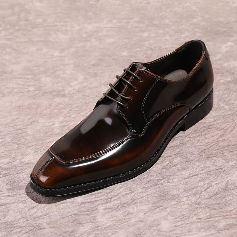 Men's Genuine Leather Derby Shoes, Handmade, Glossy