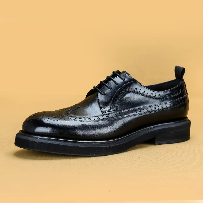 Men's Brown Genuine Leather Leather Shoes, Height Increasing, Thick Sole