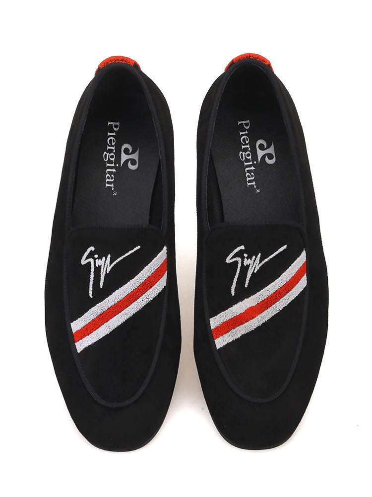 European and American classic embroidered men's suede slip-on loafers trendy party wedding banquet slip-on smoking shoes