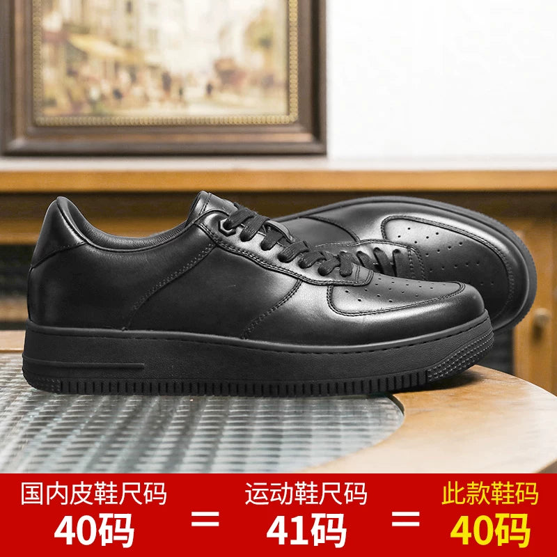 Men's Genuine Leather Skate Shoes, Height Increasing, Thick Sole