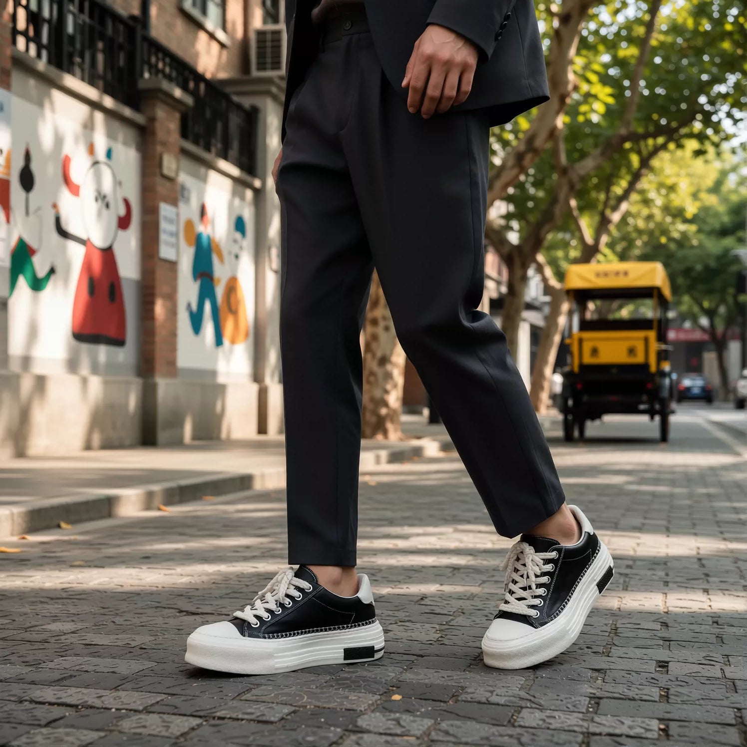 Men's Genuine Leather Skate Shoes, Height Increasing, Thick Sole