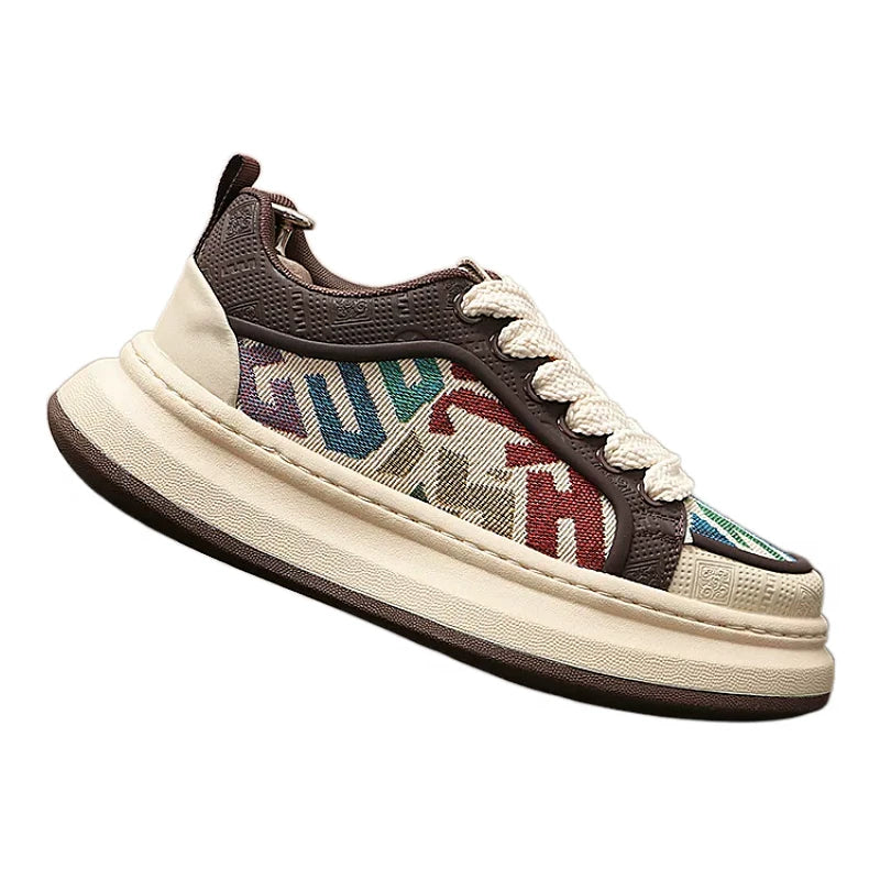 Men's Platform Height-Increasing Breathable Embroidered Korean-Style Skate Sneakers Athletic Casual