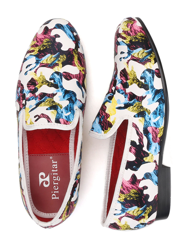 New men's hand-painted camouflage color-blocked loafers, trendy European and American set-foot smoking shoes, low-cut single shoes for men