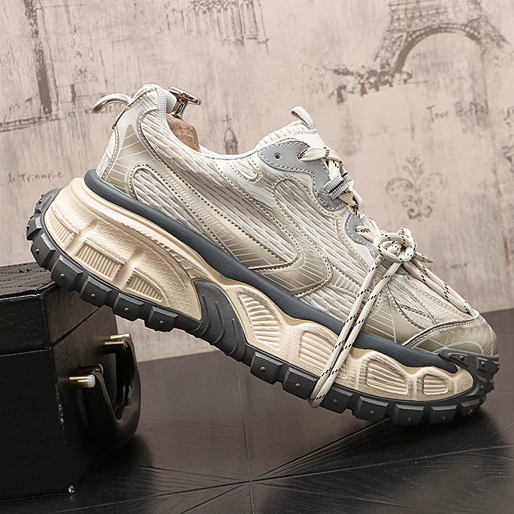 Men's Height-Increasing Mesh Korean Style Retro Distressed Casual Dad Shoes