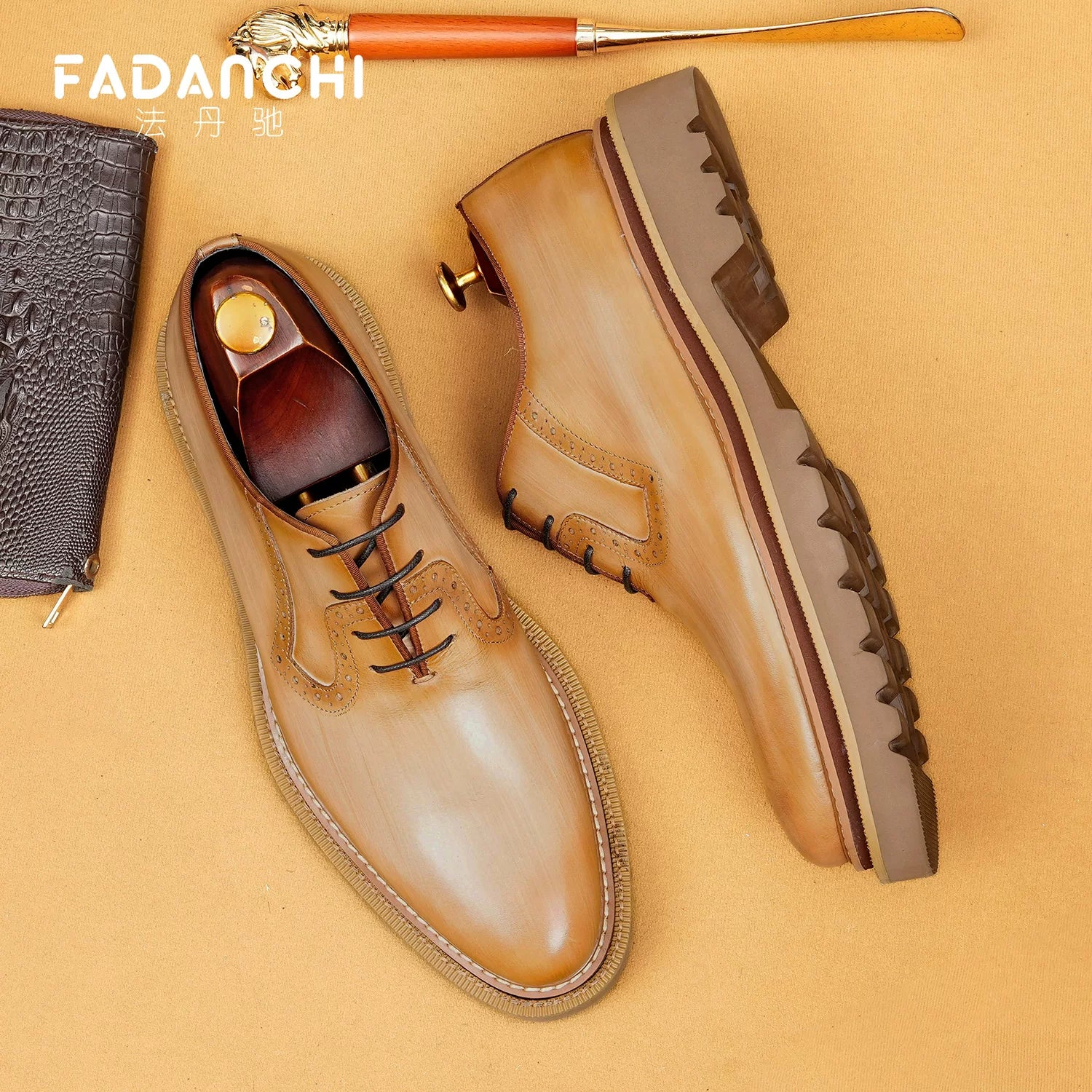 Men's Genuine Leather Leather Shoes, Height Increasing, Thick Sole