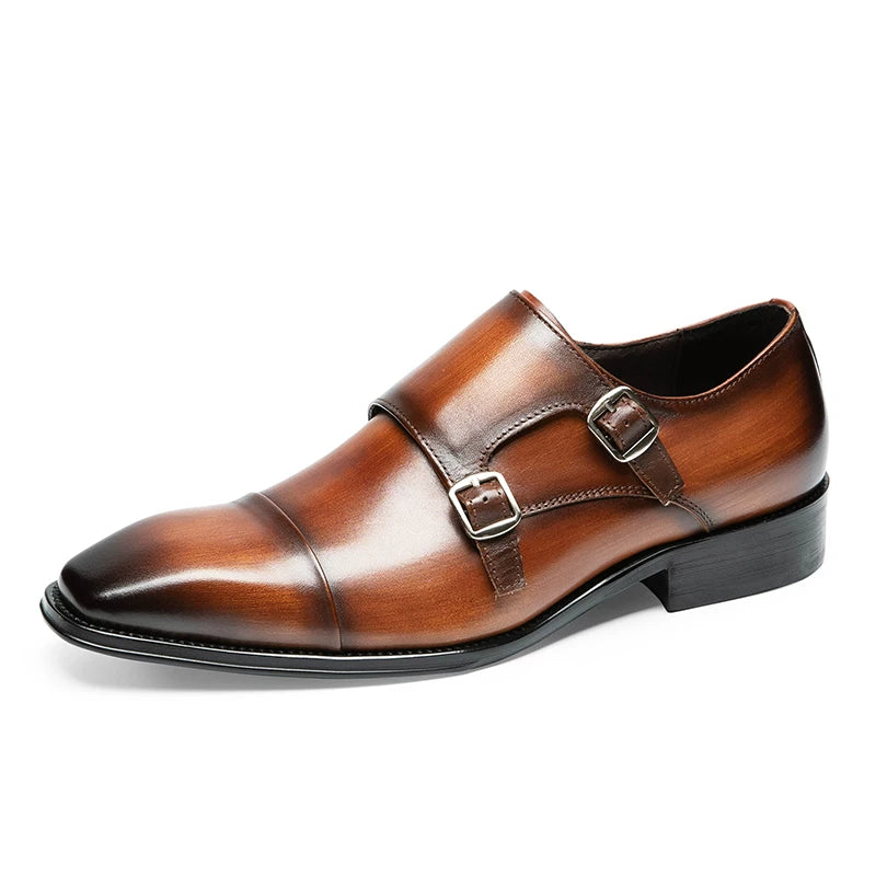 Men's Brown Genuine Leather Leather Shoes, Square Toe, British Style