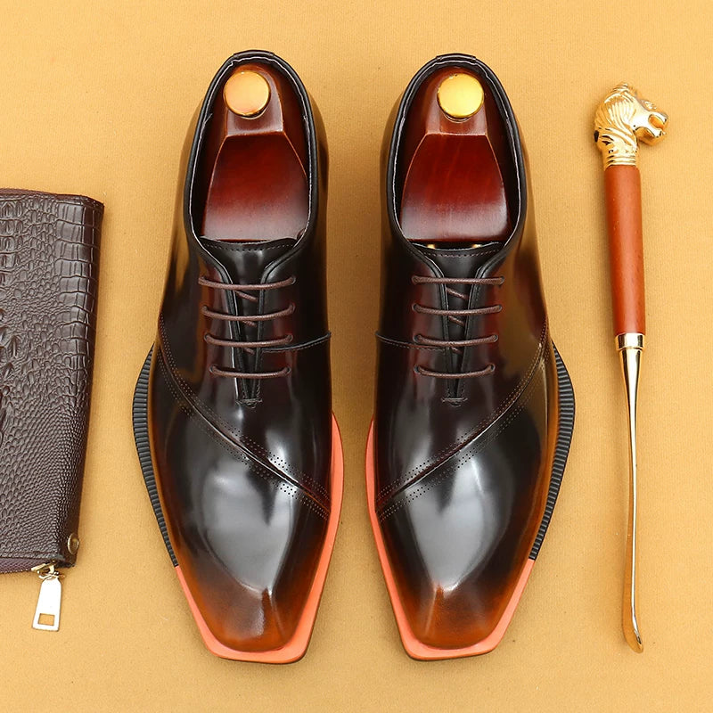 Men's Brown Genuine Leather Leather Shoes, Patent Leather, Glossy