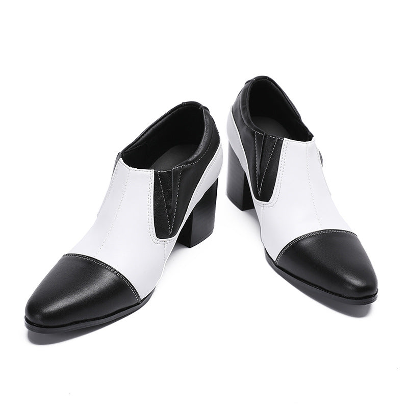 Leather shoes men's British style formal casual thick-soled square-toe derby shoes men's wedding height-increasing low-top Martin boots