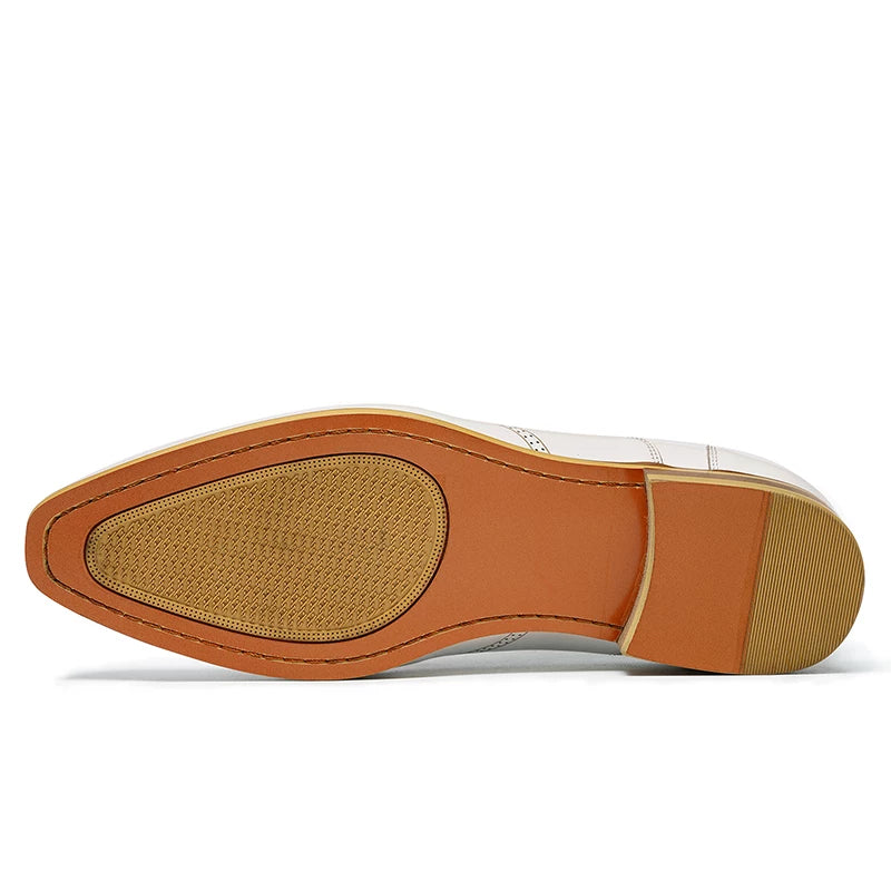 Men's White Genuine Leather Loafers, Slip-On, Business