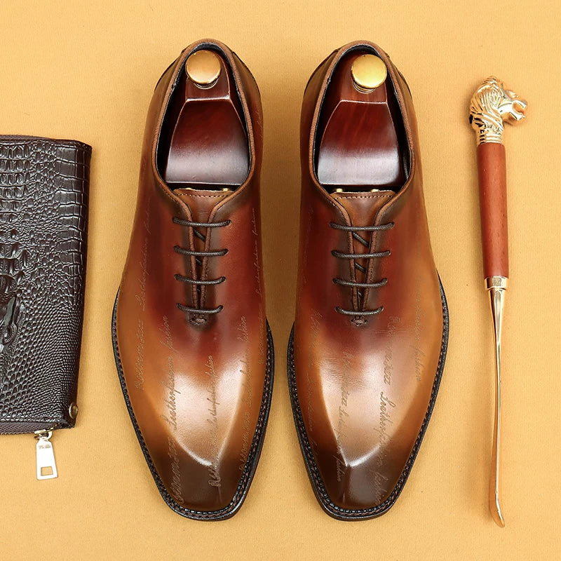 Men's Genuine Leather Oxford Shoes, Pointed Toe, British Style