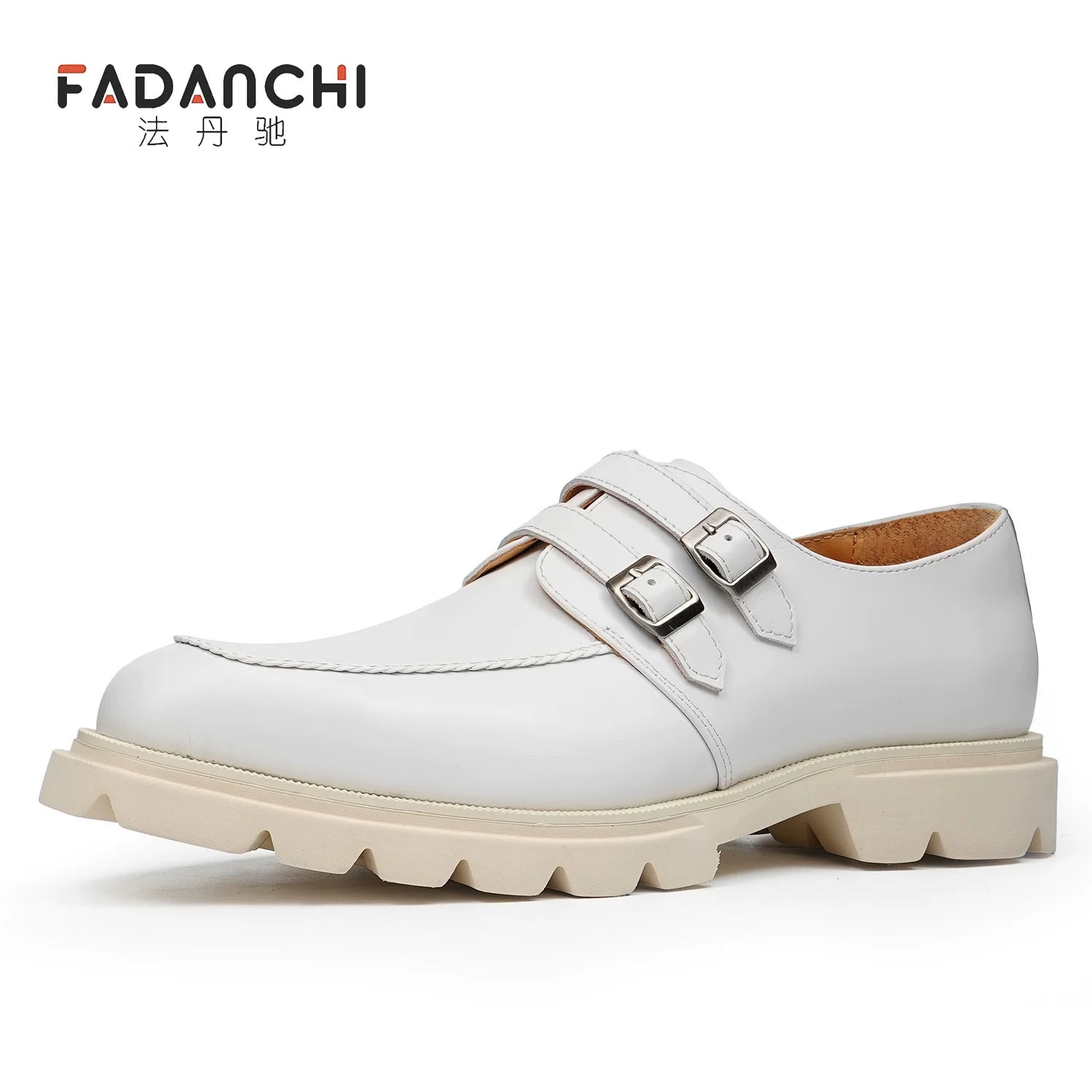 Men's White Genuine Leather Leather Shoes, Height Increasing, Thick Sole