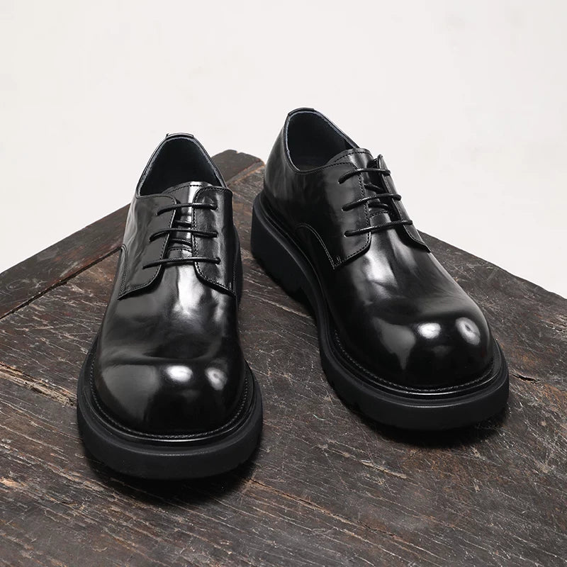 Men's Black Derby Shoes, Height Increasing, Thick Sole