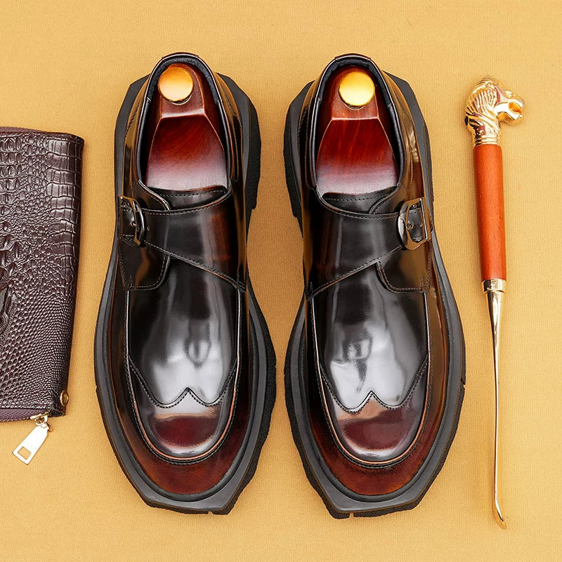Men's Genuine Leather Leather Shoes, Height Increasing, Thick Sole