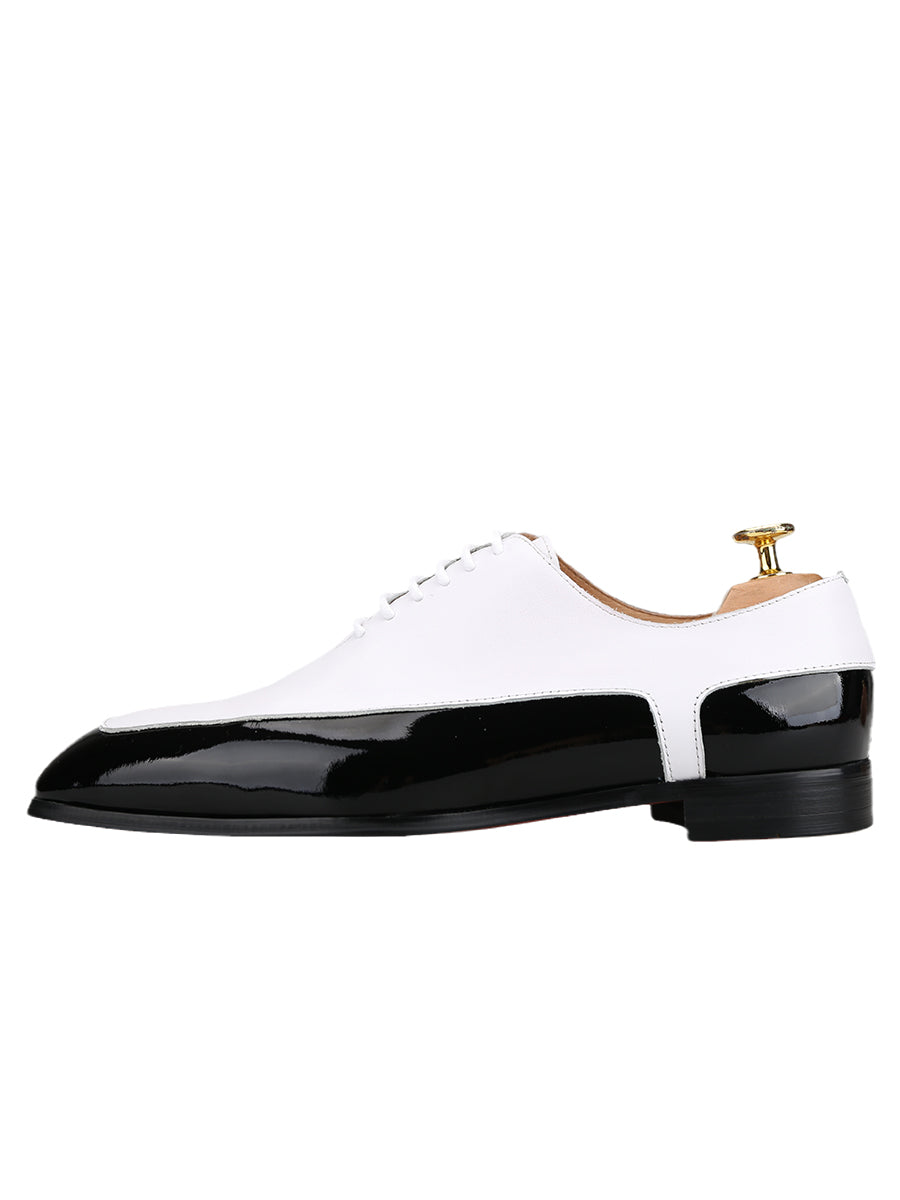 First layer cowhide spliced patent leather British style men's handmade Oxford shoes small square toe red sole wedding banquet formal leather shoes for men