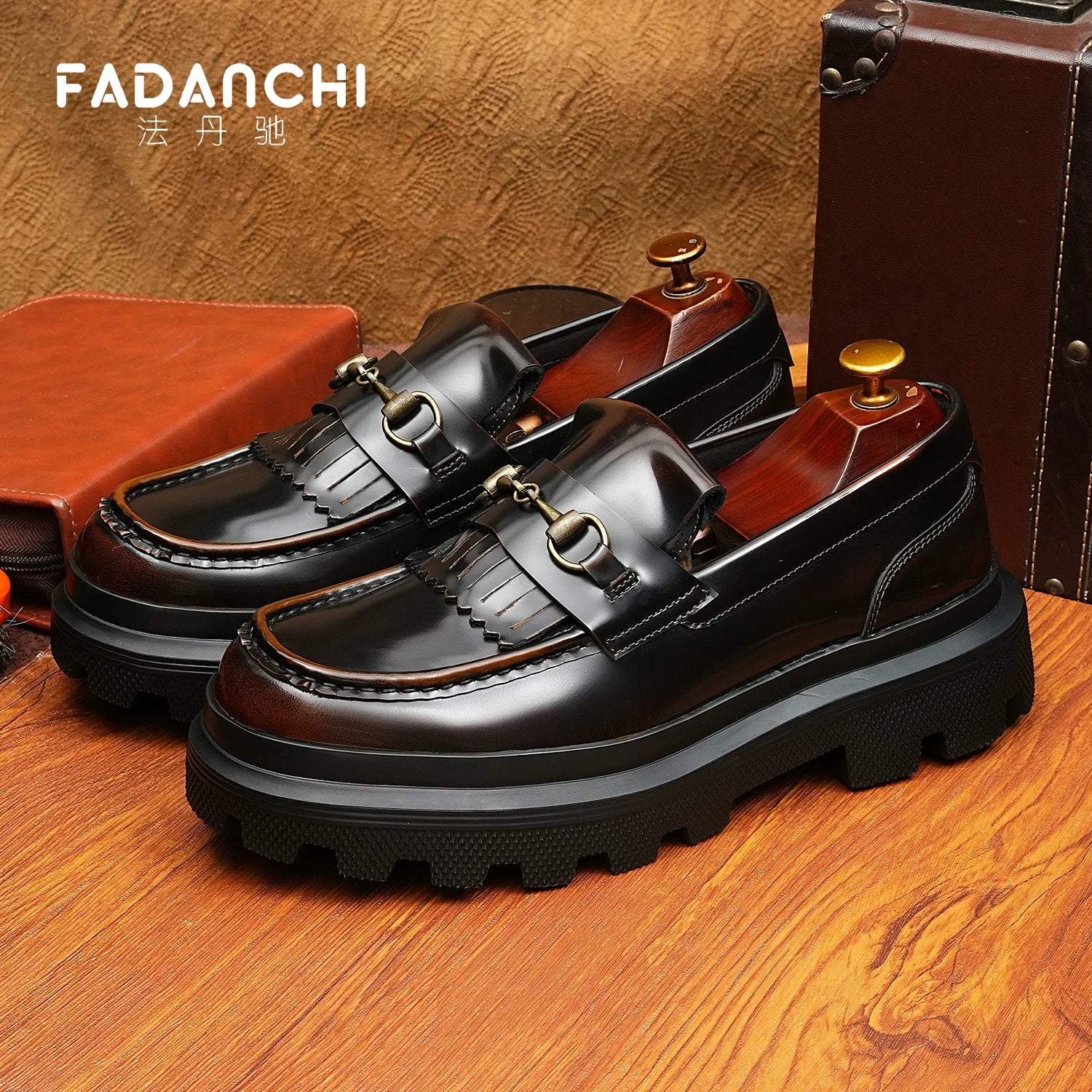 Men's Genuine Leather Loafers, Height Increasing, Thick Sole