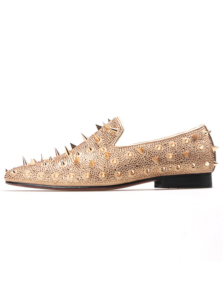 New gold and silver hot diamond tip rivets trendy set of feet men's loafers European and American big-name nightclub party trendy low-top shoes