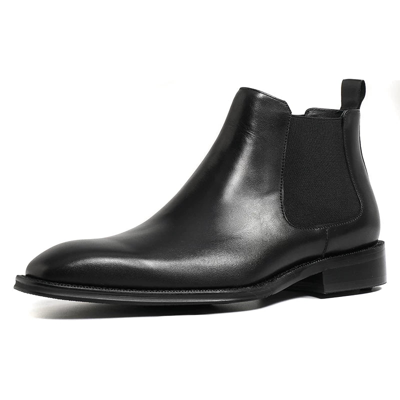 Men's Genuine Leather Chelsea Boots, Handmade, Square Toe