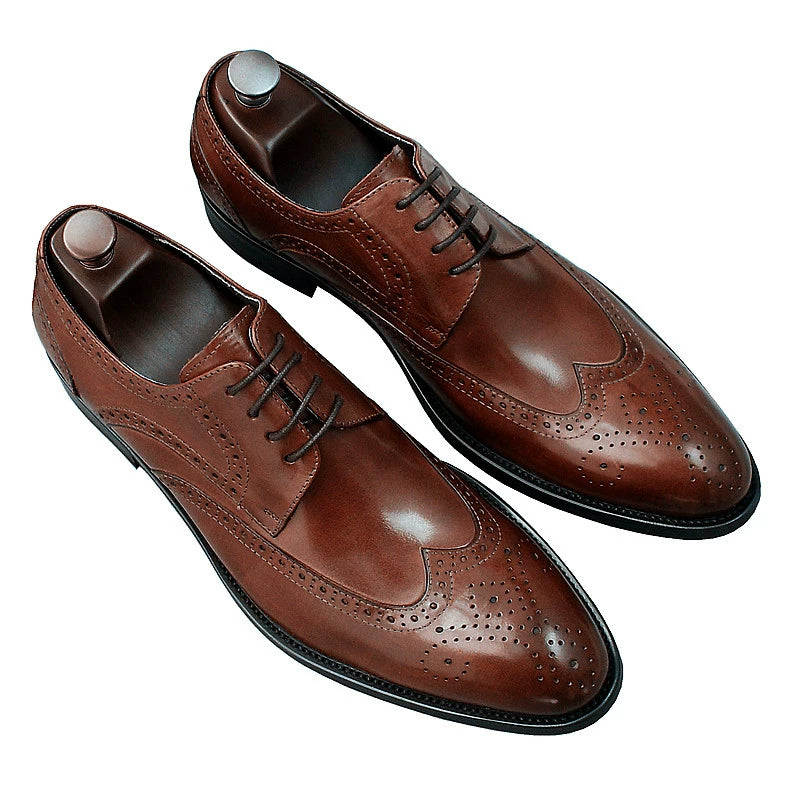 Men's Genuine Leather Wedding Shoes, Pointed Toe, Lace-Up