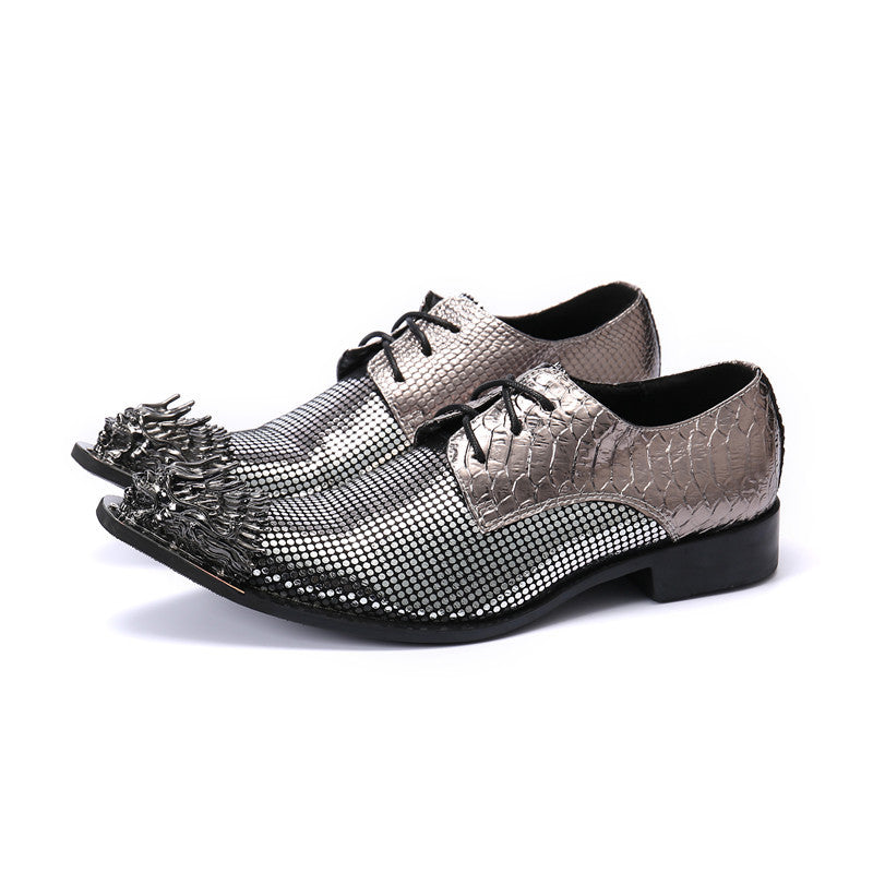 Leather shoes men's formal business high-end sense British casual inner heightening men's summer silver suit wedding groom's shoes